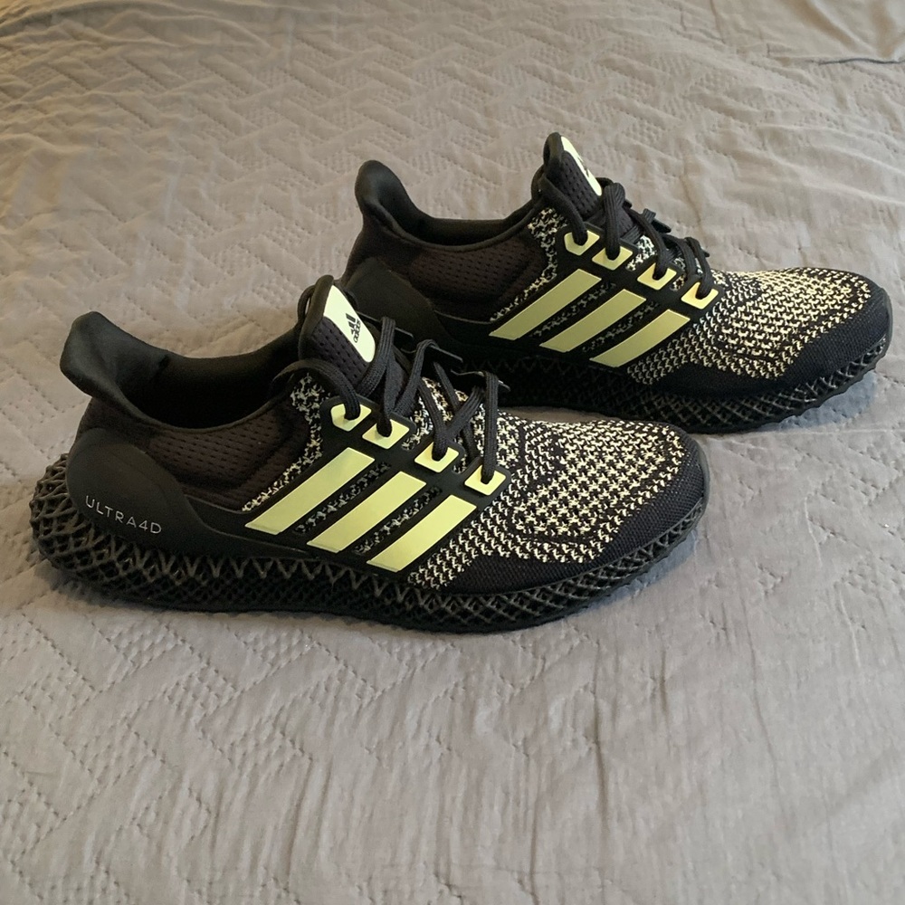Adidas Black and Yellow Athletic Shoes with Mesh Upper
